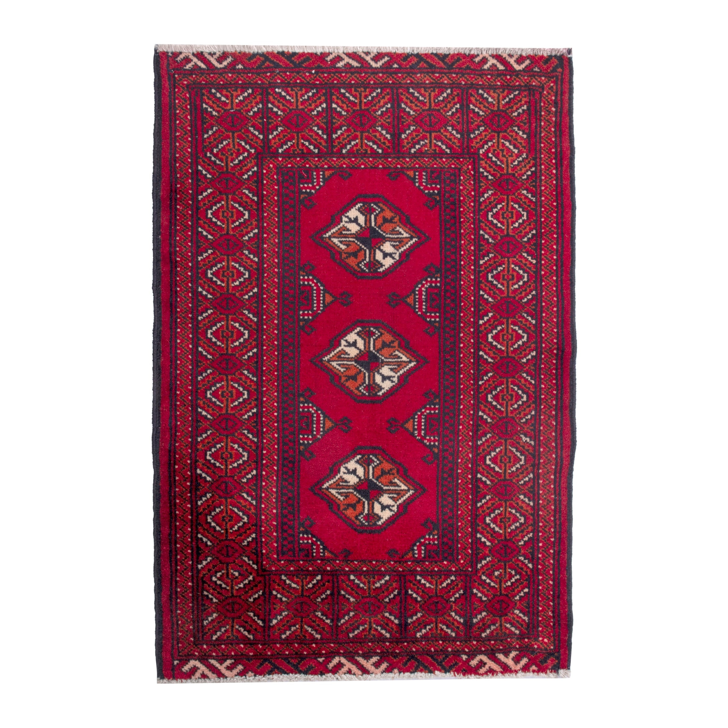Persian Torkaman accent rug in burgundy and deep red, 2'2" x 2'11"