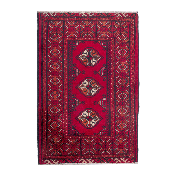 Persian Torkaman accent rug in burgundy and deep red, 2'2" x 2'11"