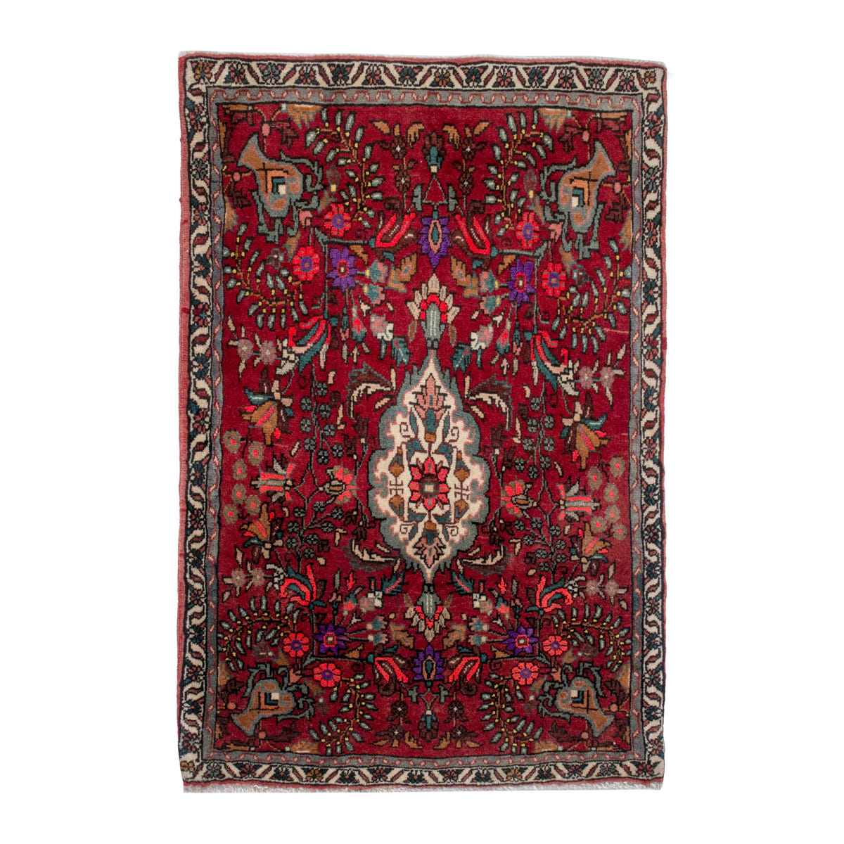 Persian Bijar accent rug in deep red and cream, 2'4" x 3'1"