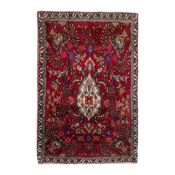 Persian Bijar accent rug in deep red and cream, 2'4" x 3'1"