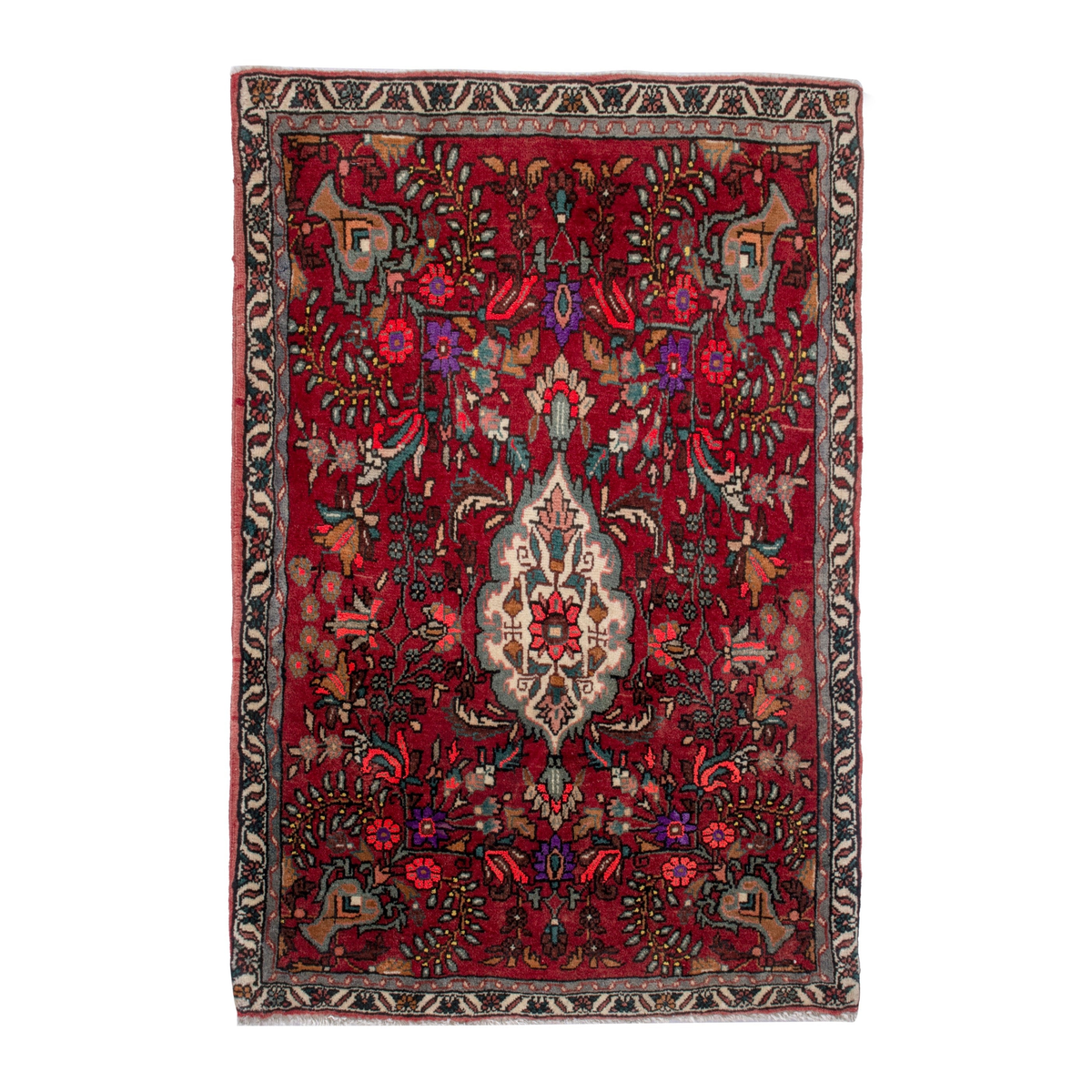 Persian Bijar accent rug in deep red and cream, 2'4" x 3'1"