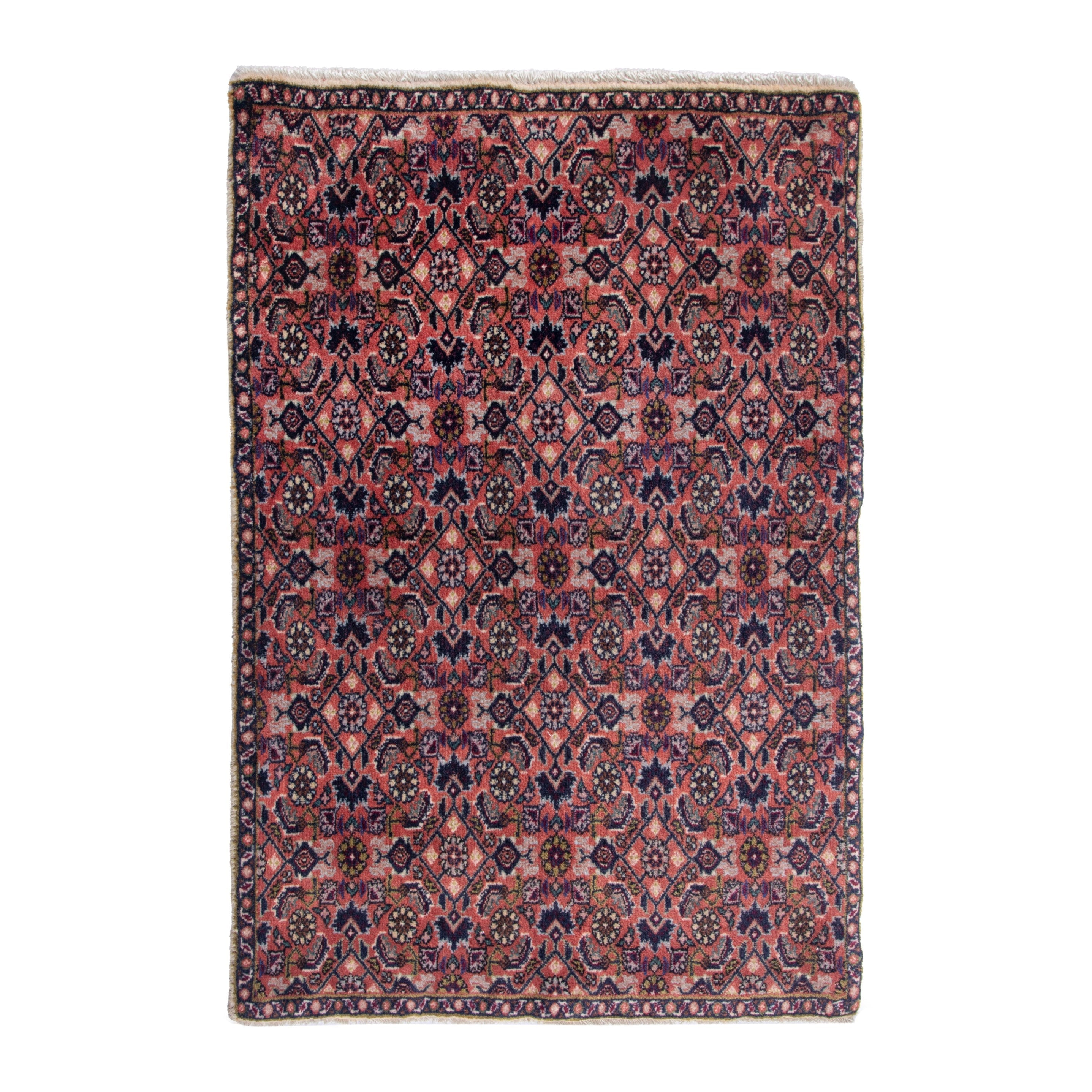 Persian Bijar accent rug in dusty rose and navy, 2' x 2'9"