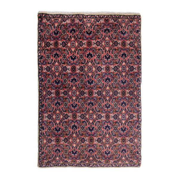 Persian Bijar accent rug in dusty rose and navy, 2' x 2'9"