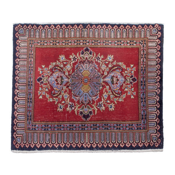 Persian Kashan accent rug in deep red and navy, 2'10" x 2'6"
