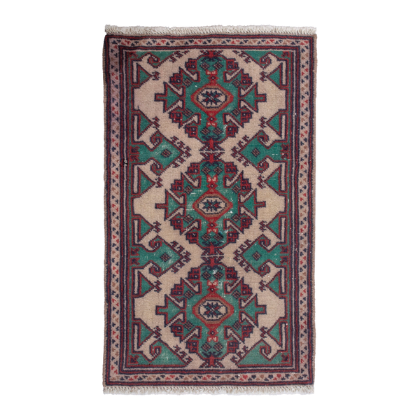 Persian Torkaman accent rug in cream and burgundy, 1'8" x 2'7"