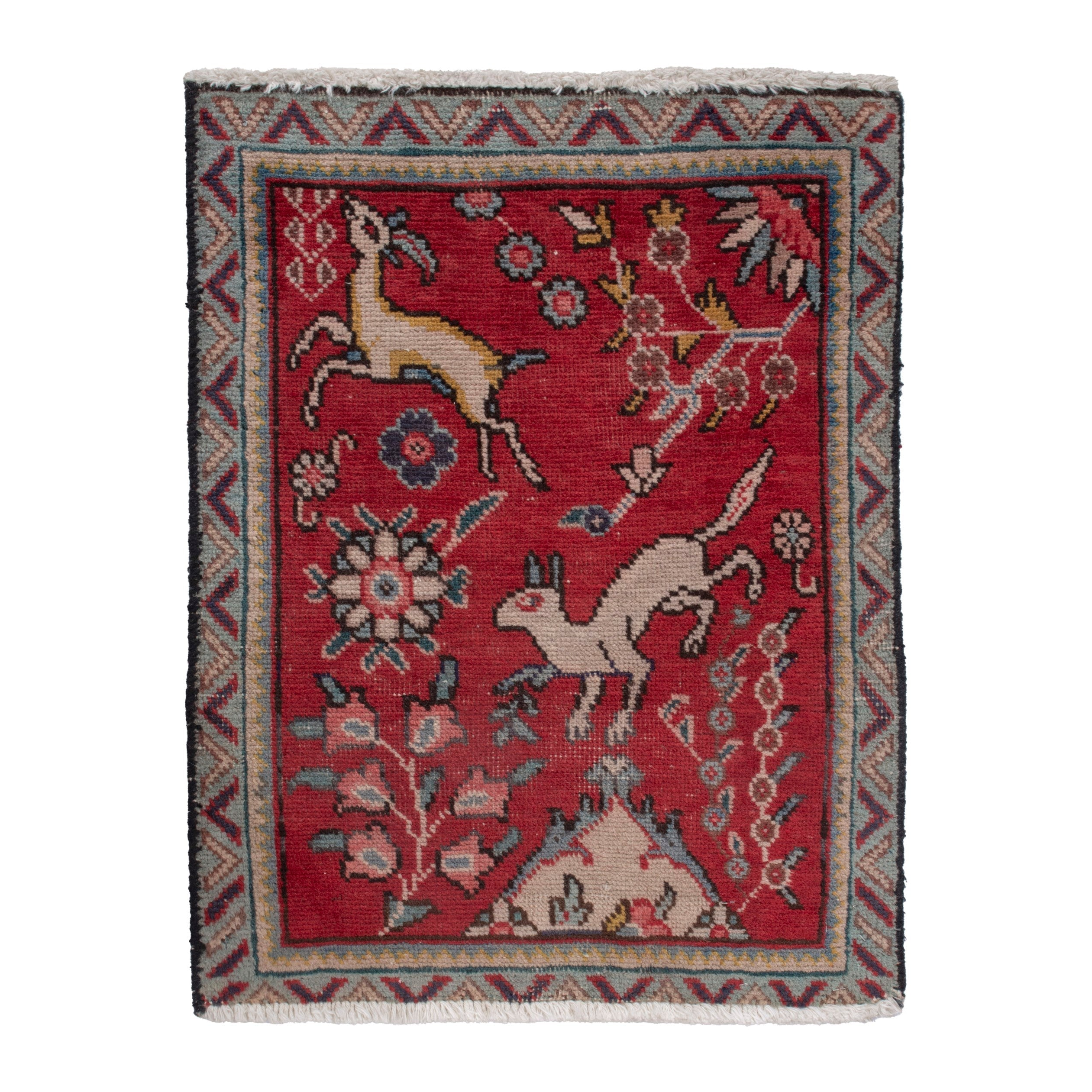 Persian Tabriz accent rug in deep red and cream, 1'8" x 2'4"