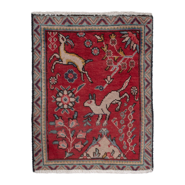 Persian Tabriz accent rug in deep red and cream, 1'8" x 2'4"