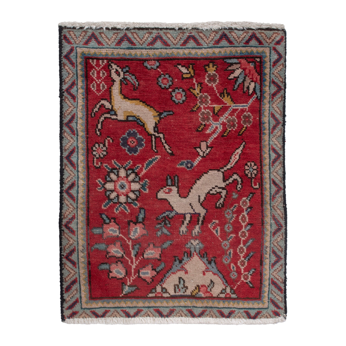 Persian Tabriz accent rug in deep red and cream, 1'8" x 2'4"