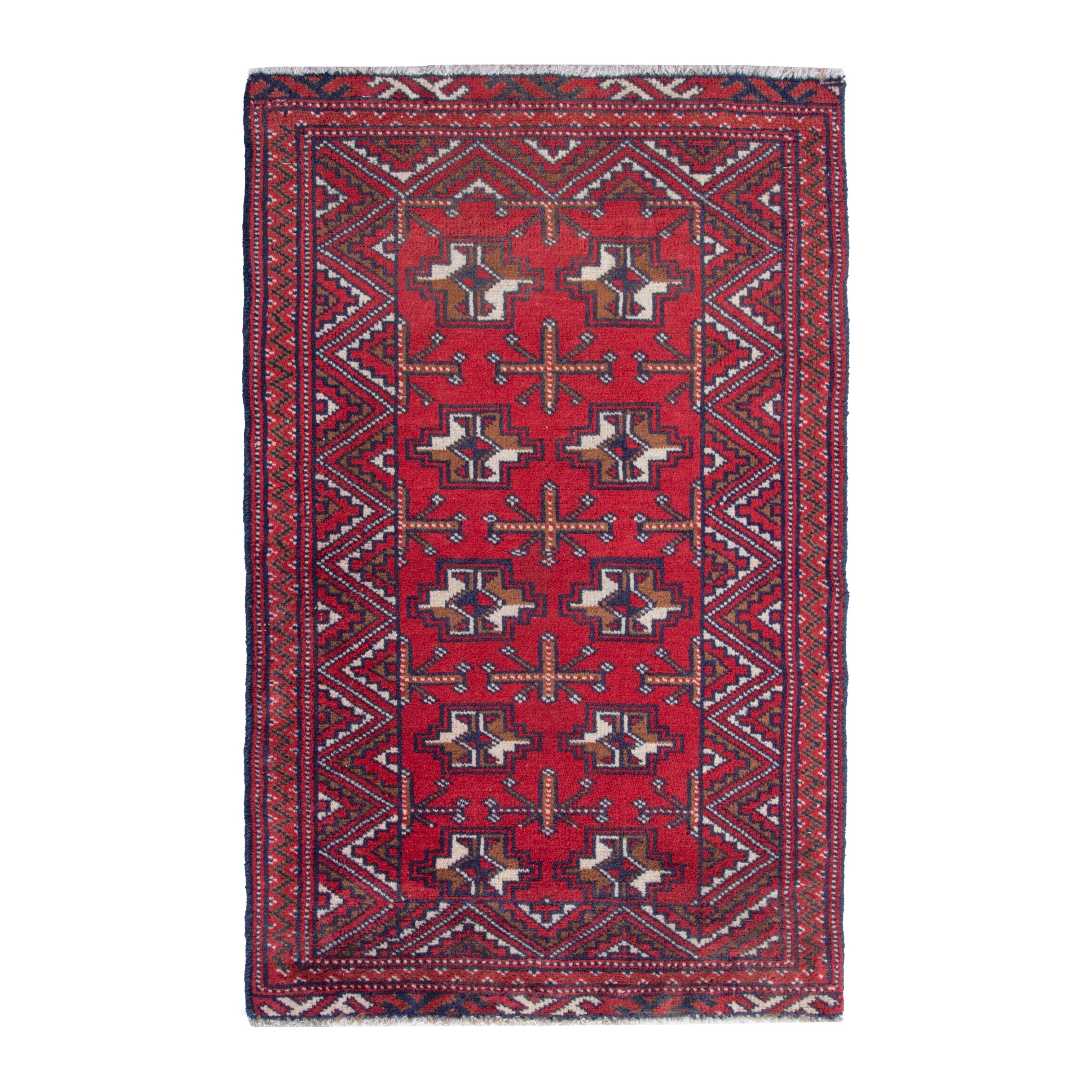 Persian Torkaman accent rug in deep red and off-white, 2' x 3'1"