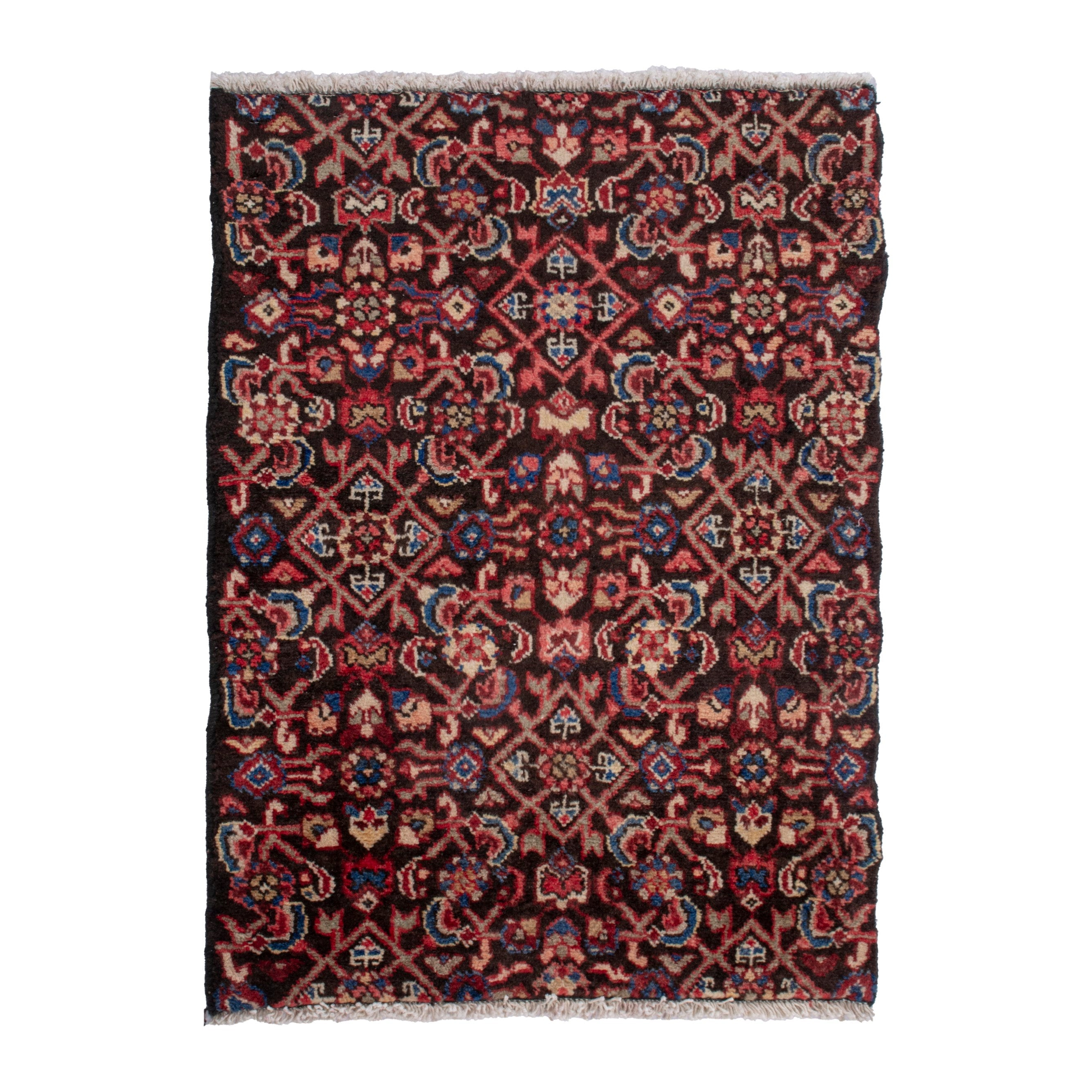 Persian Hamedan accent rug in burgundy and deep red, 2'4" x 3'1"