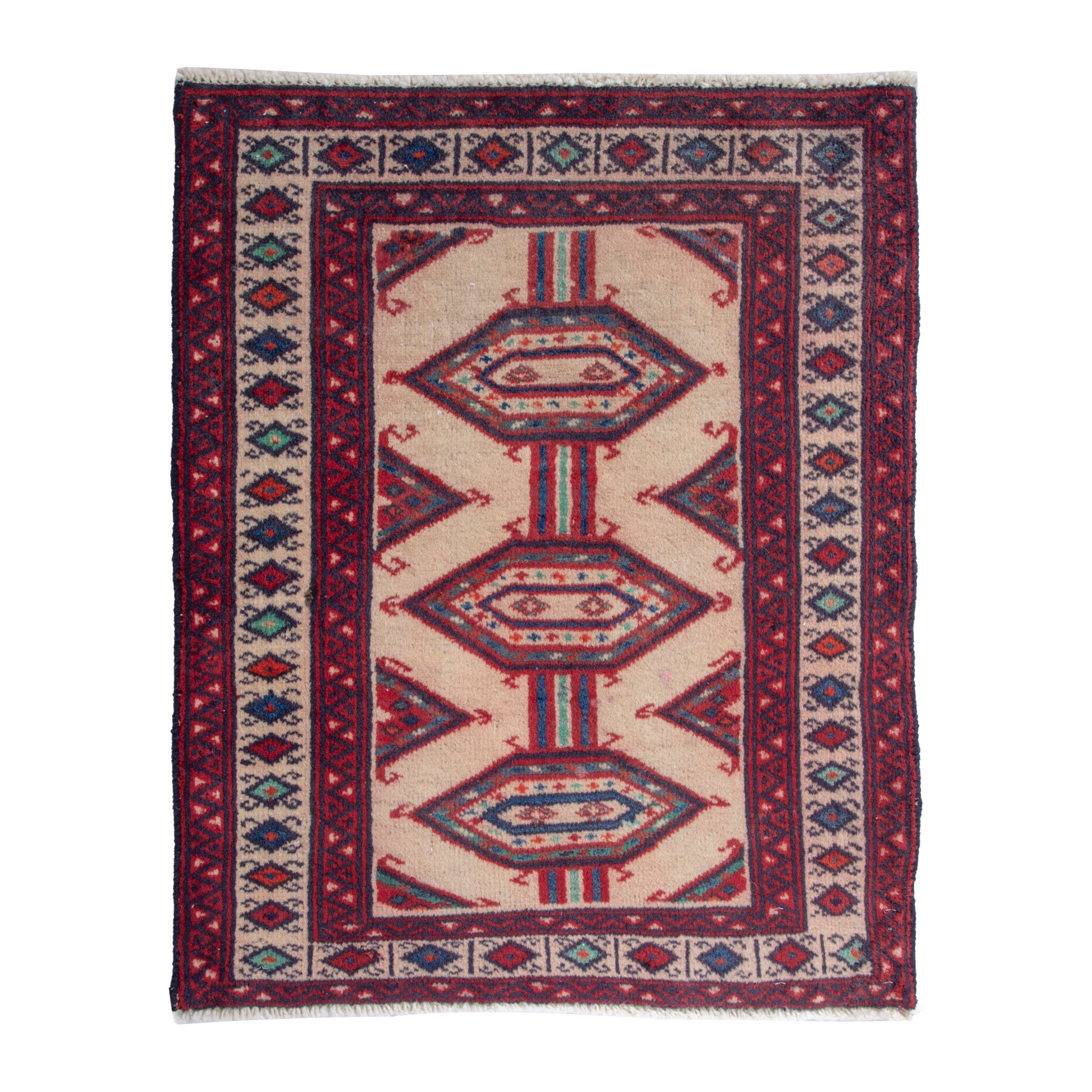 Persian Torkaman accent rug in burgundy and cream, 2' x 2'6"