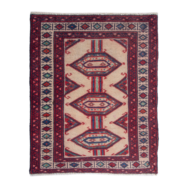 Persian Torkaman accent rug in burgundy and cream, 2' x 2'6"