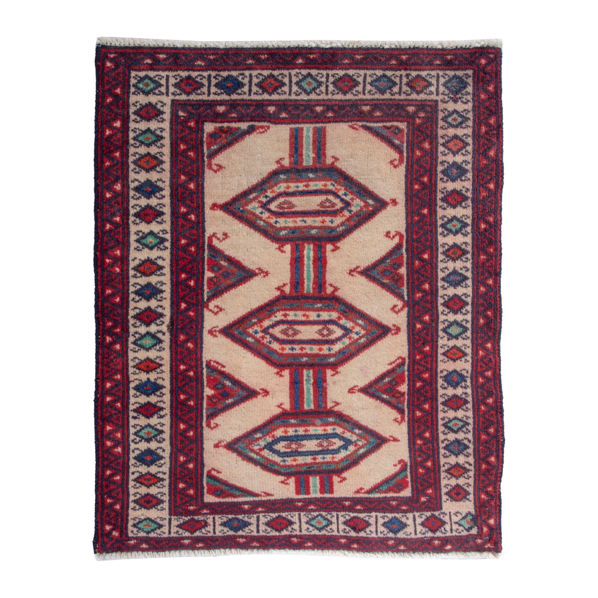 Persian Torkaman accent rug in burgundy and cream, 2' x 2'6"