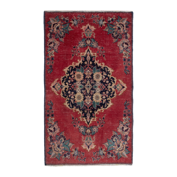 Persian Arak accent rug in deep red and deep indigo, 2'4" x 3'11"