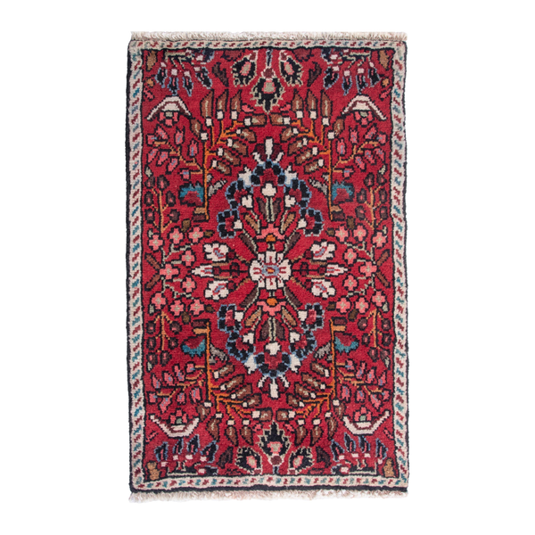 Persian Hamedan accent rug in deep red and rose, 1'8" x 2'7"
