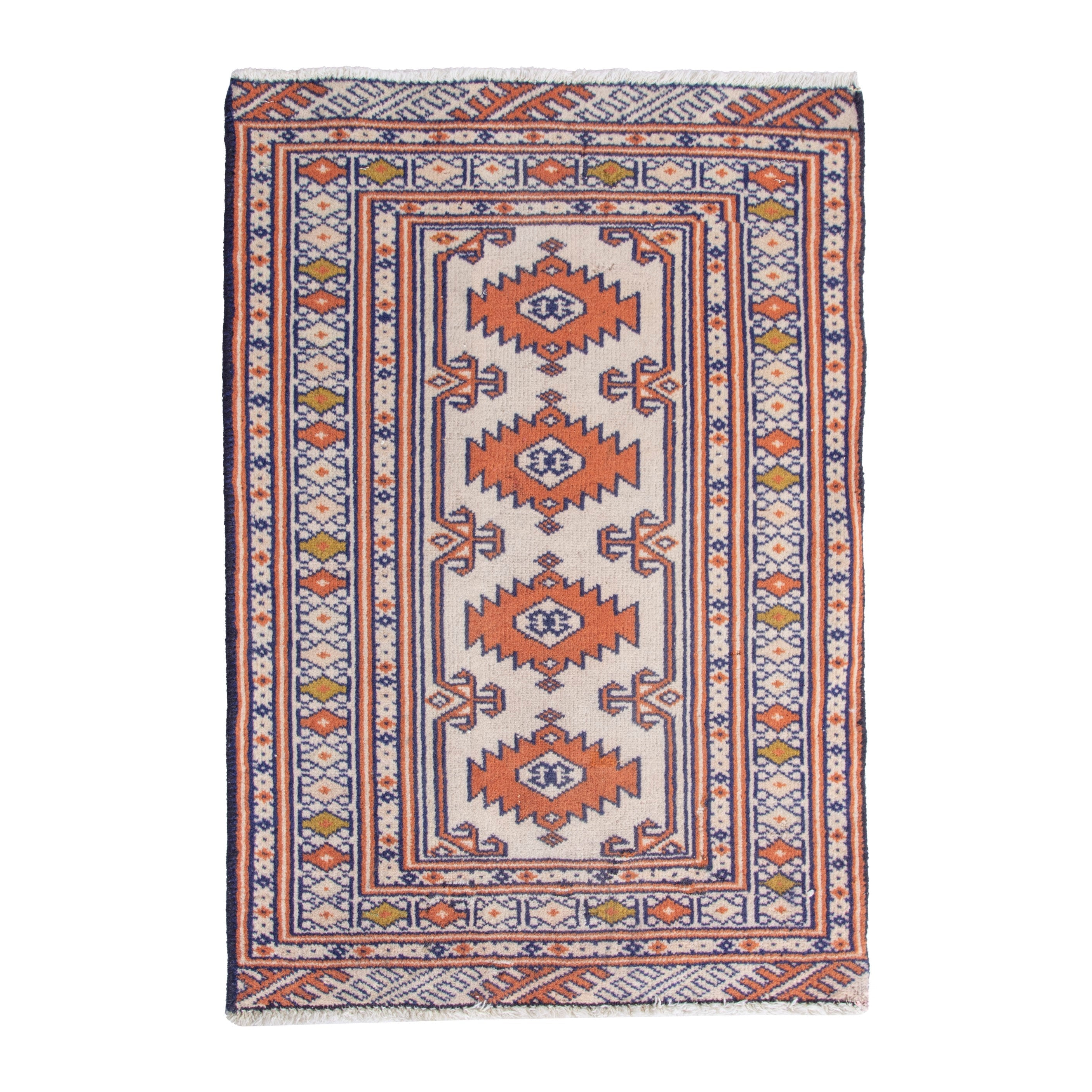 Persian Torkaman accent rug in cream and rust, 2' x 2'10"