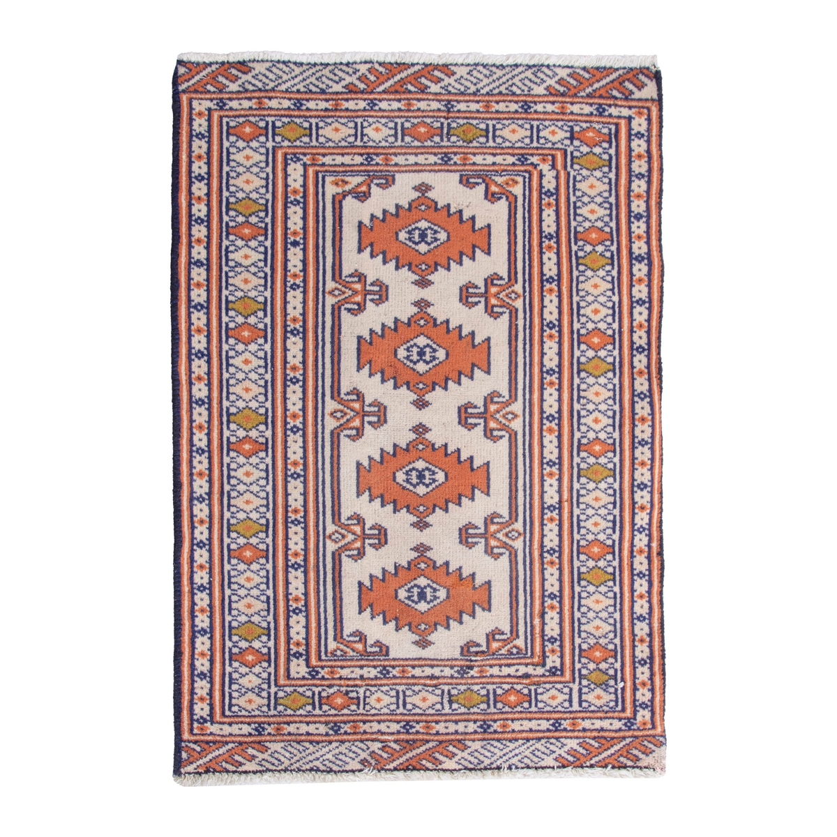 Persian Torkaman accent rug in cream and rust, 2' x 2'10"