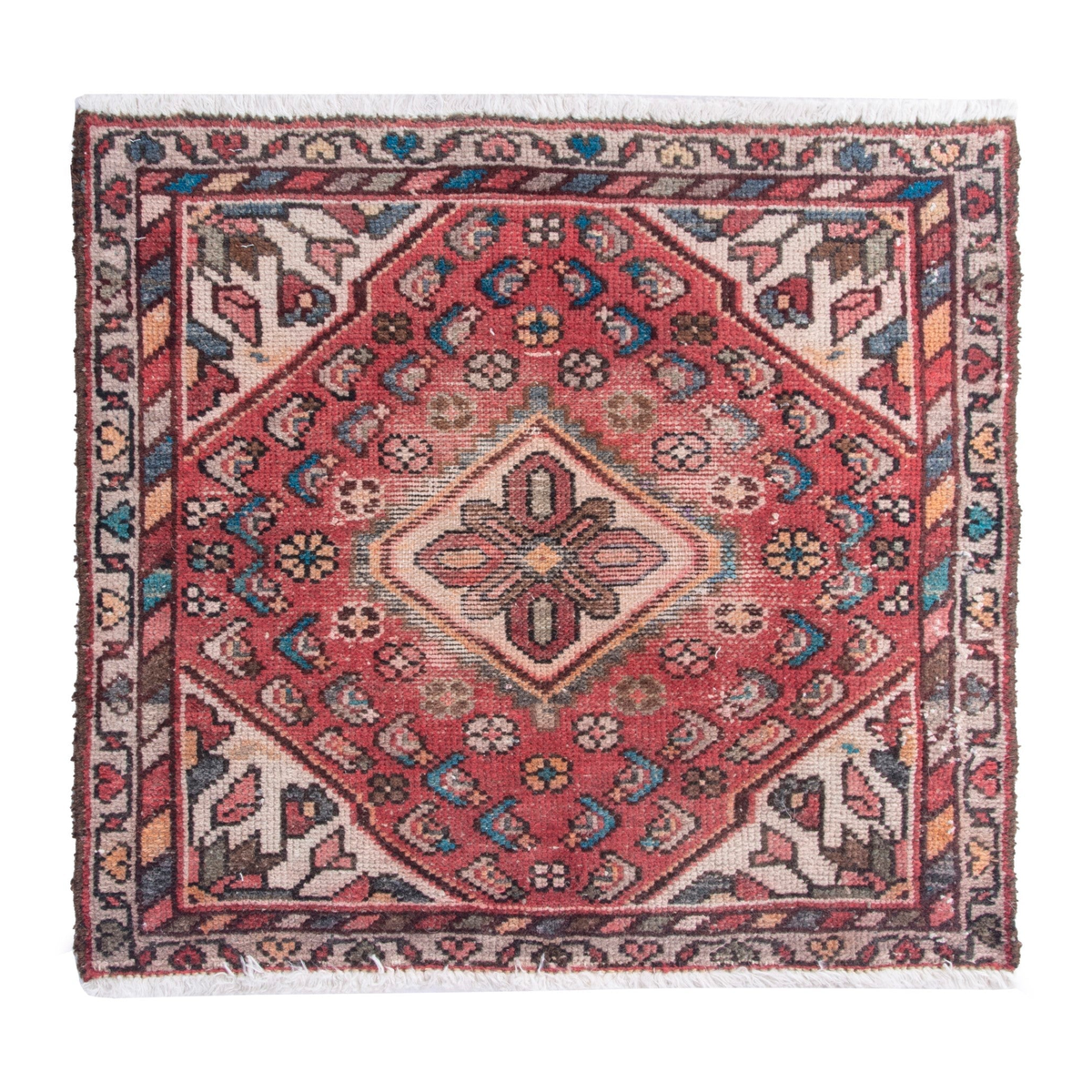 Persian Hamedan accent rug in faded red and muted pink, 2'4" x 2'