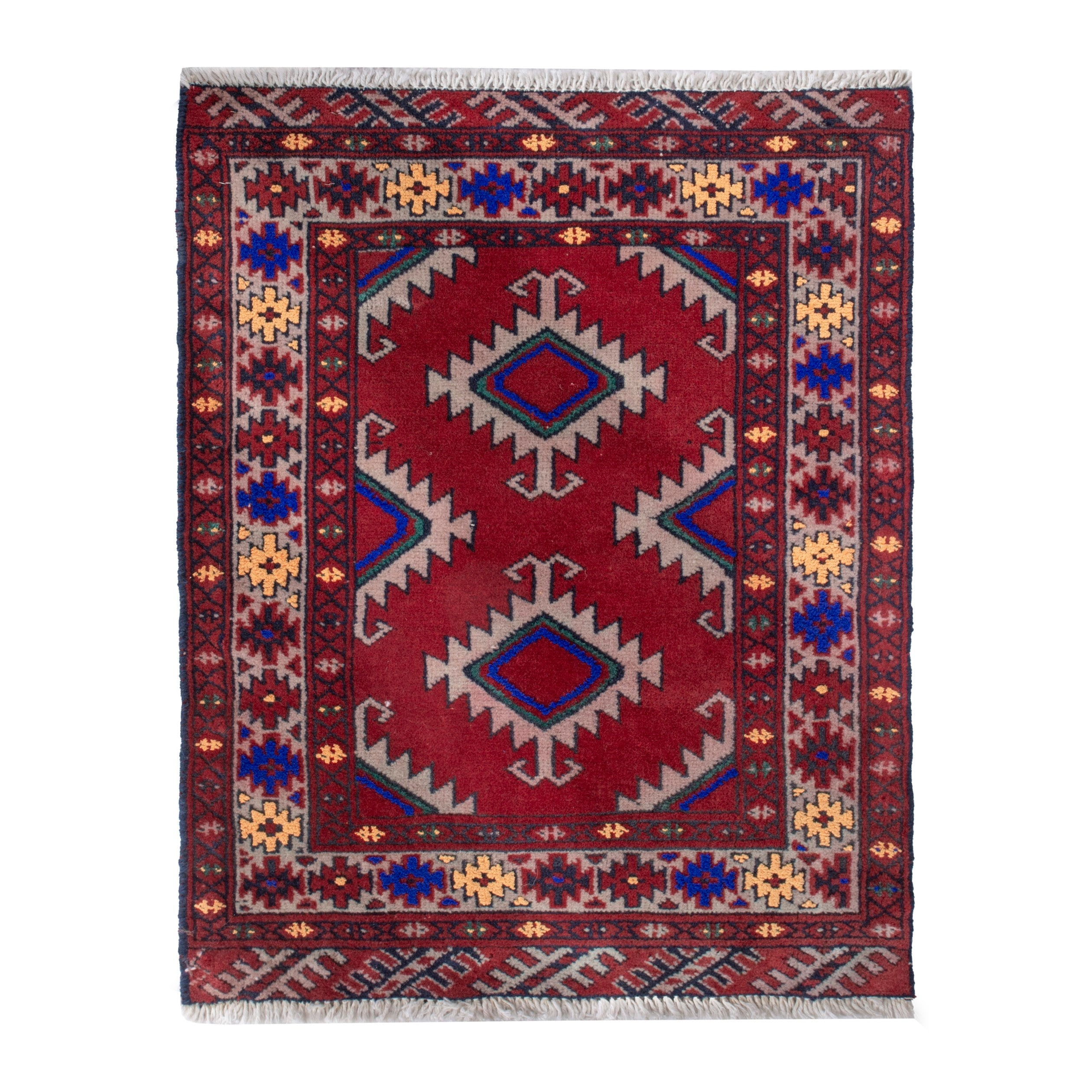Persian Torkaman accent rug in deep red and burgundy, 2' x 2'7"