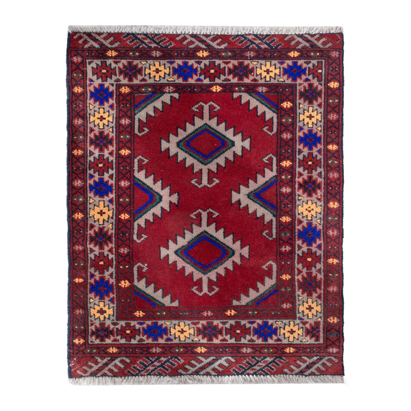 Persian Torkaman accent rug in deep red and burgundy, 2' x 2'7"