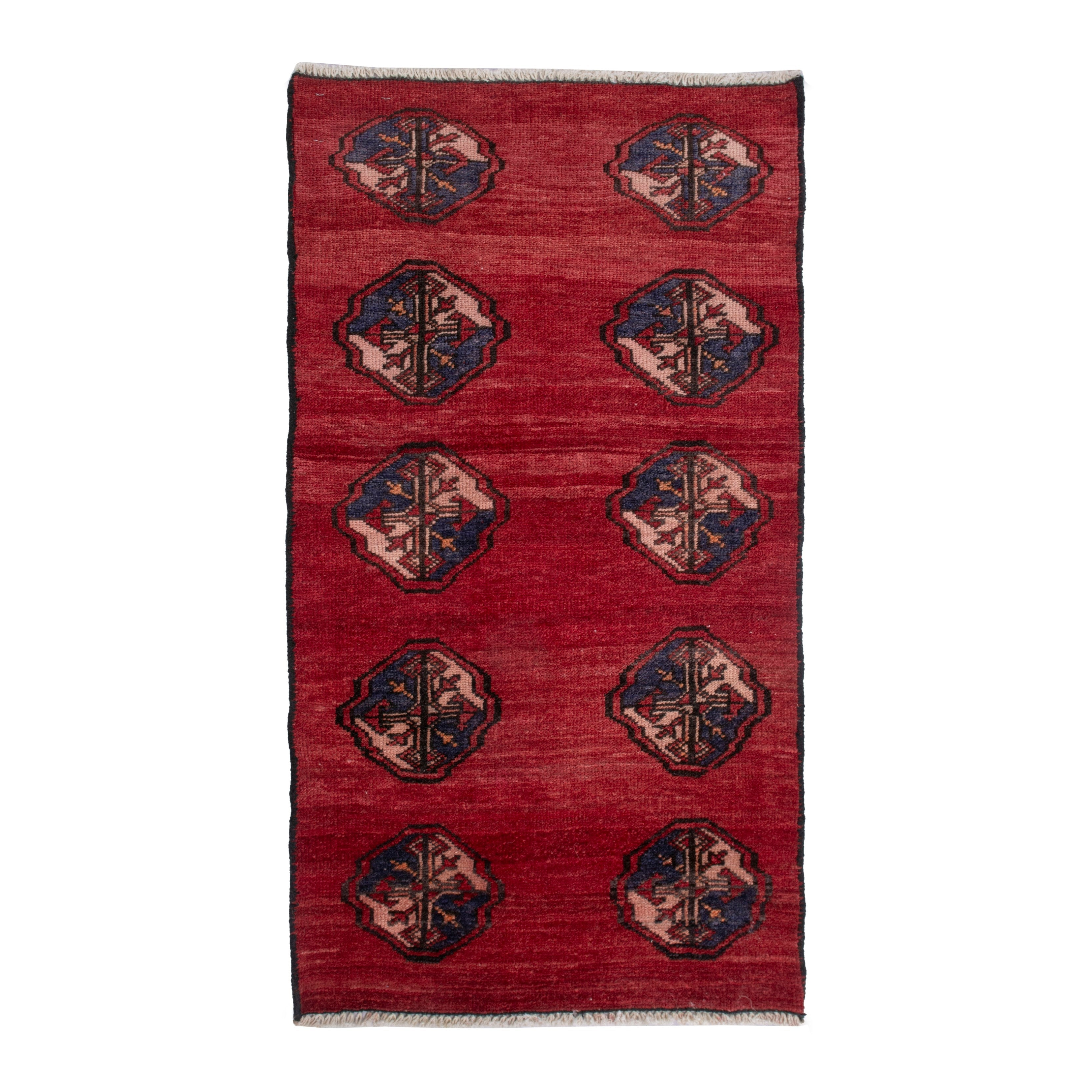 Persian Torkaman accent rug in deep red and dark blue, 2'3" x 3'11"