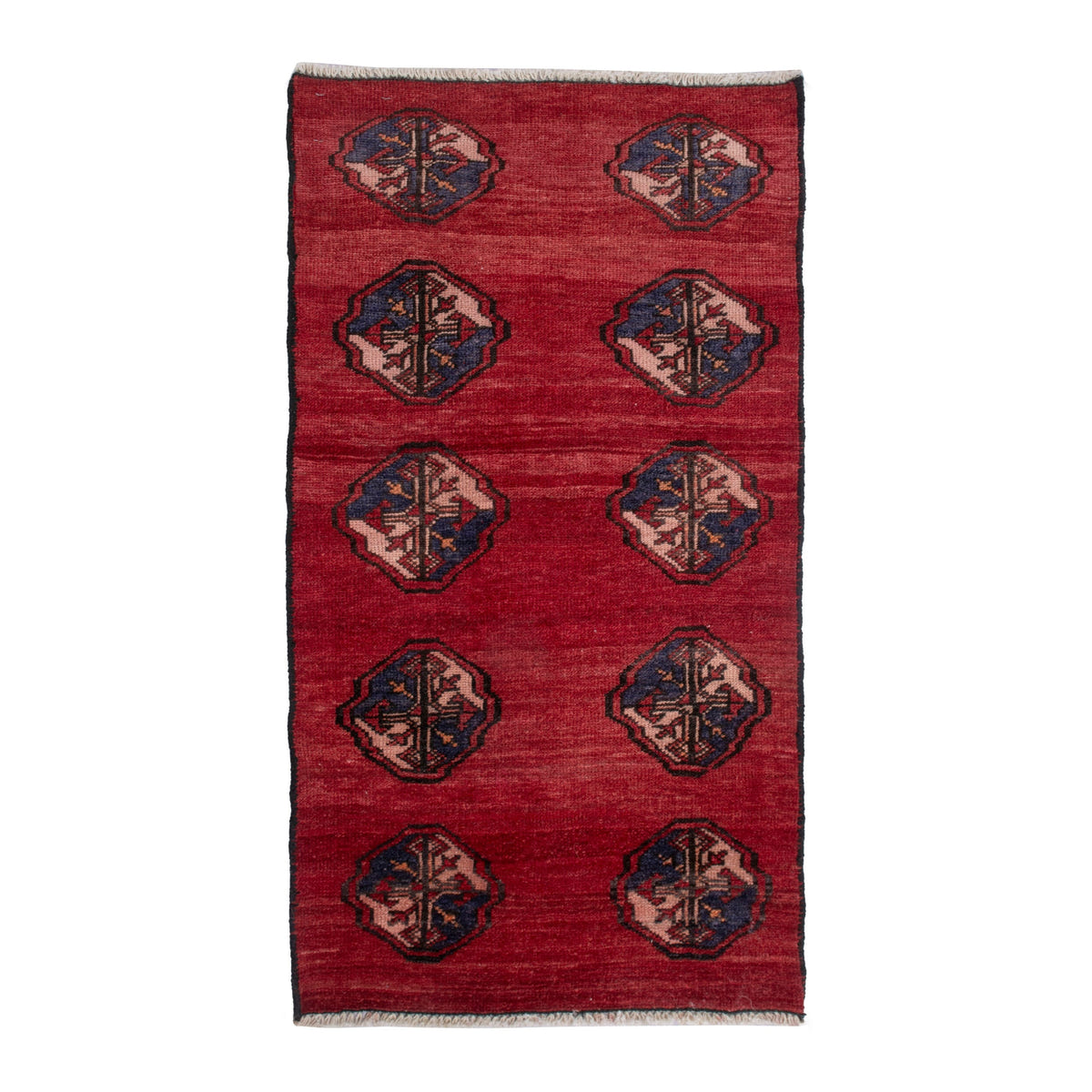 Persian Torkaman accent rug in deep red and dark blue, 2'3" x 3'11"