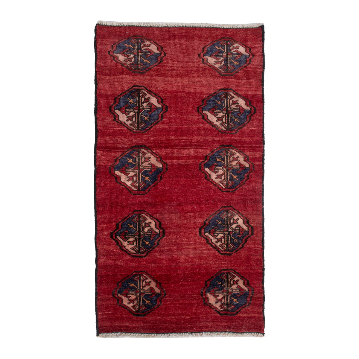 Persian Torkaman accent rug in deep red and dark blue, 2'3" x 3'11"