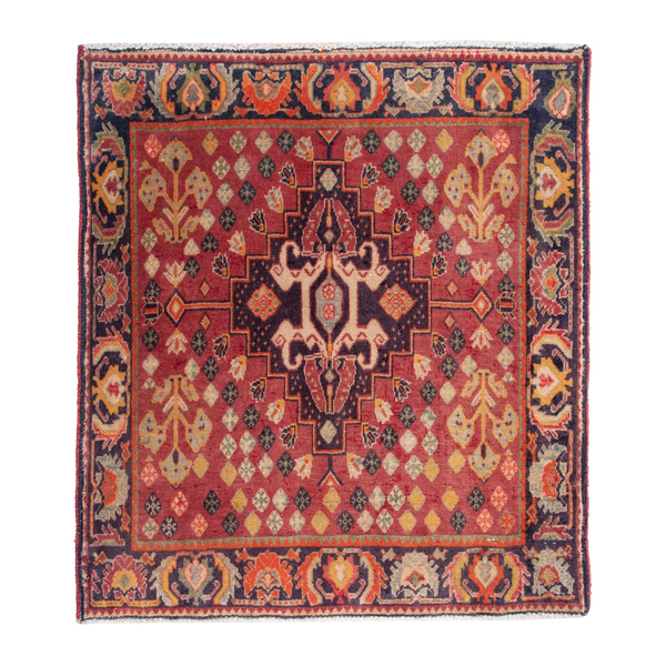 Persian Shiraz accent rug in deep red and rust, 2'2" x 2'1"