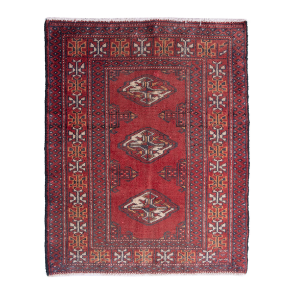 Persian Torkaman accent rug in deep red and cream, 2'1" x 2'9"