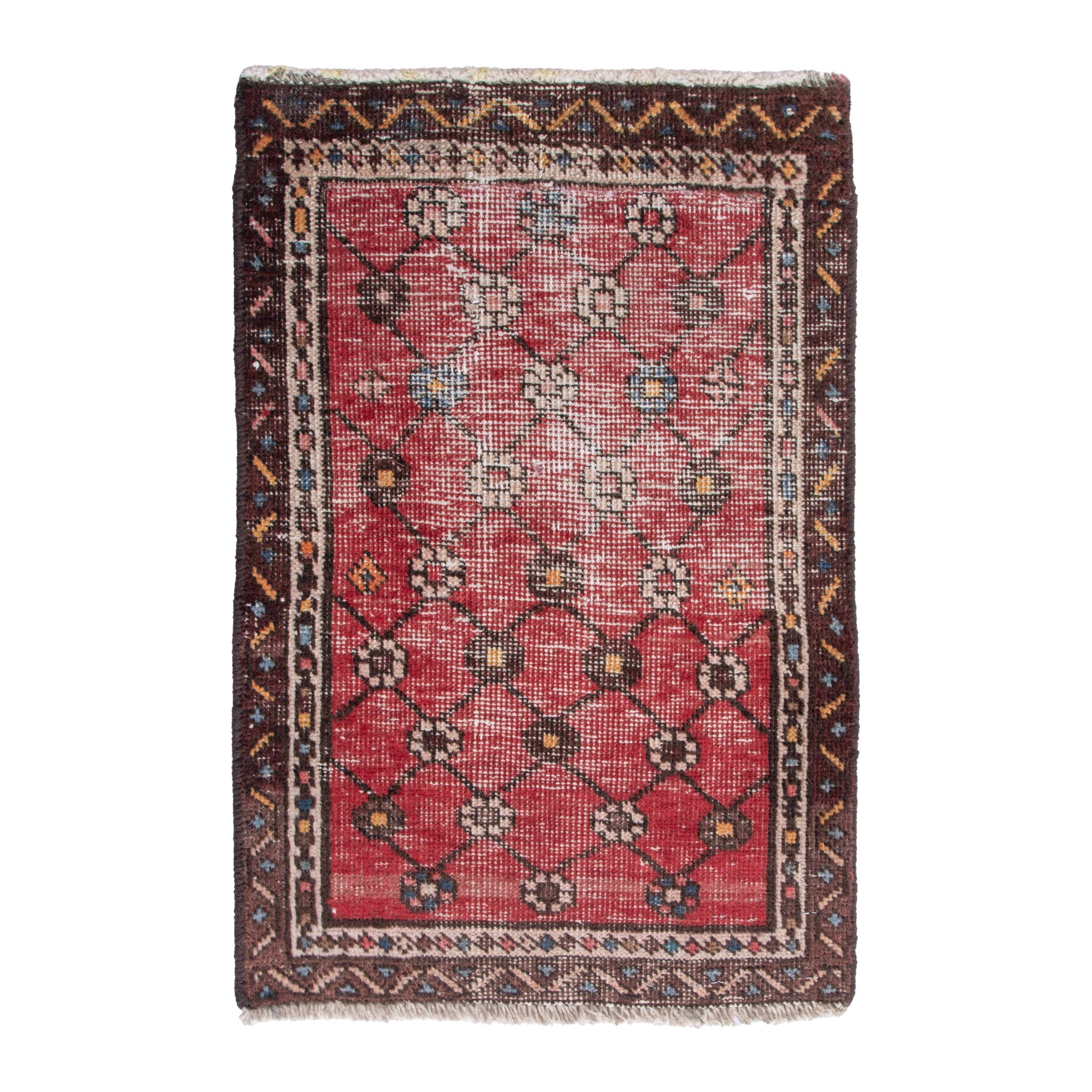 Persian Tabriz accent rug in deep red and dark brown, 1'8" x 2'7"