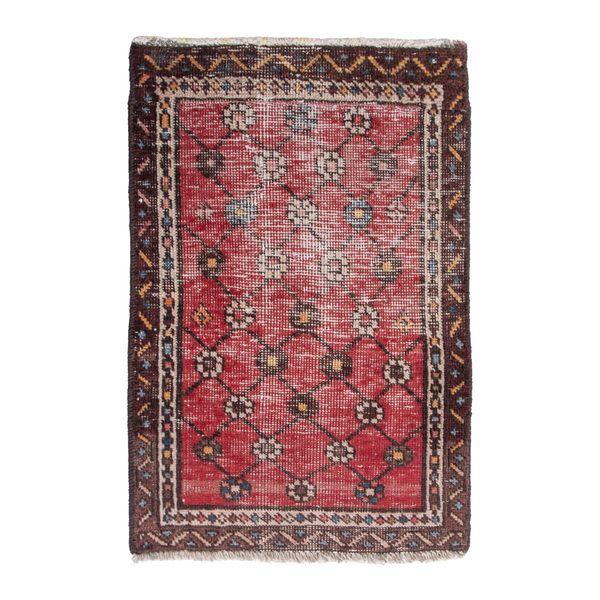 Persian Tabriz accent rug in deep red and dark brown, 1'8" x 2'7"