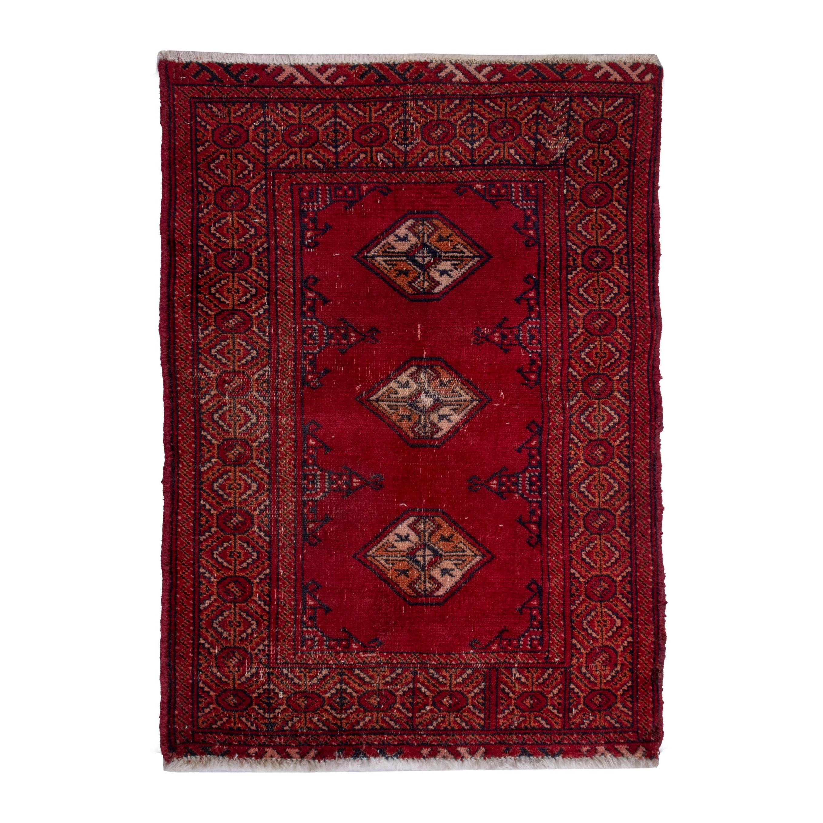Persian Torkaman accent rug in deep red and burgundy, 2'2" x 3'1"