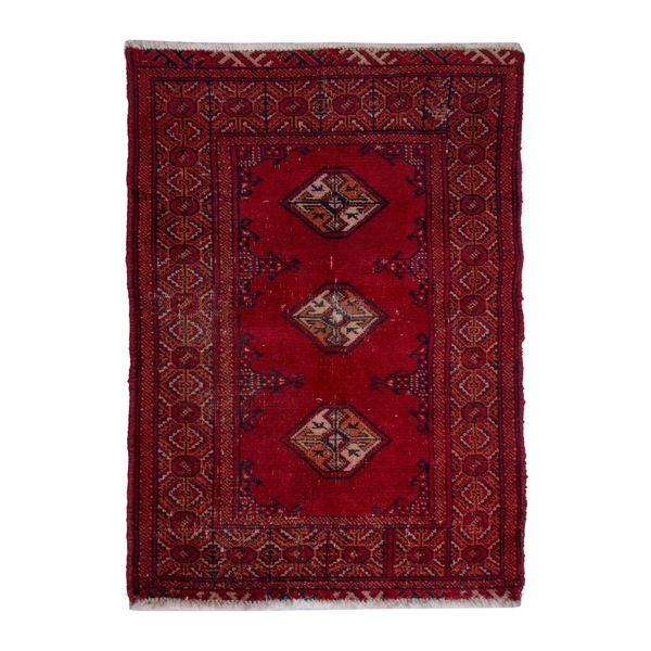 Persian Torkaman accent rug in deep red and burgundy, 2'2" x 3'1"