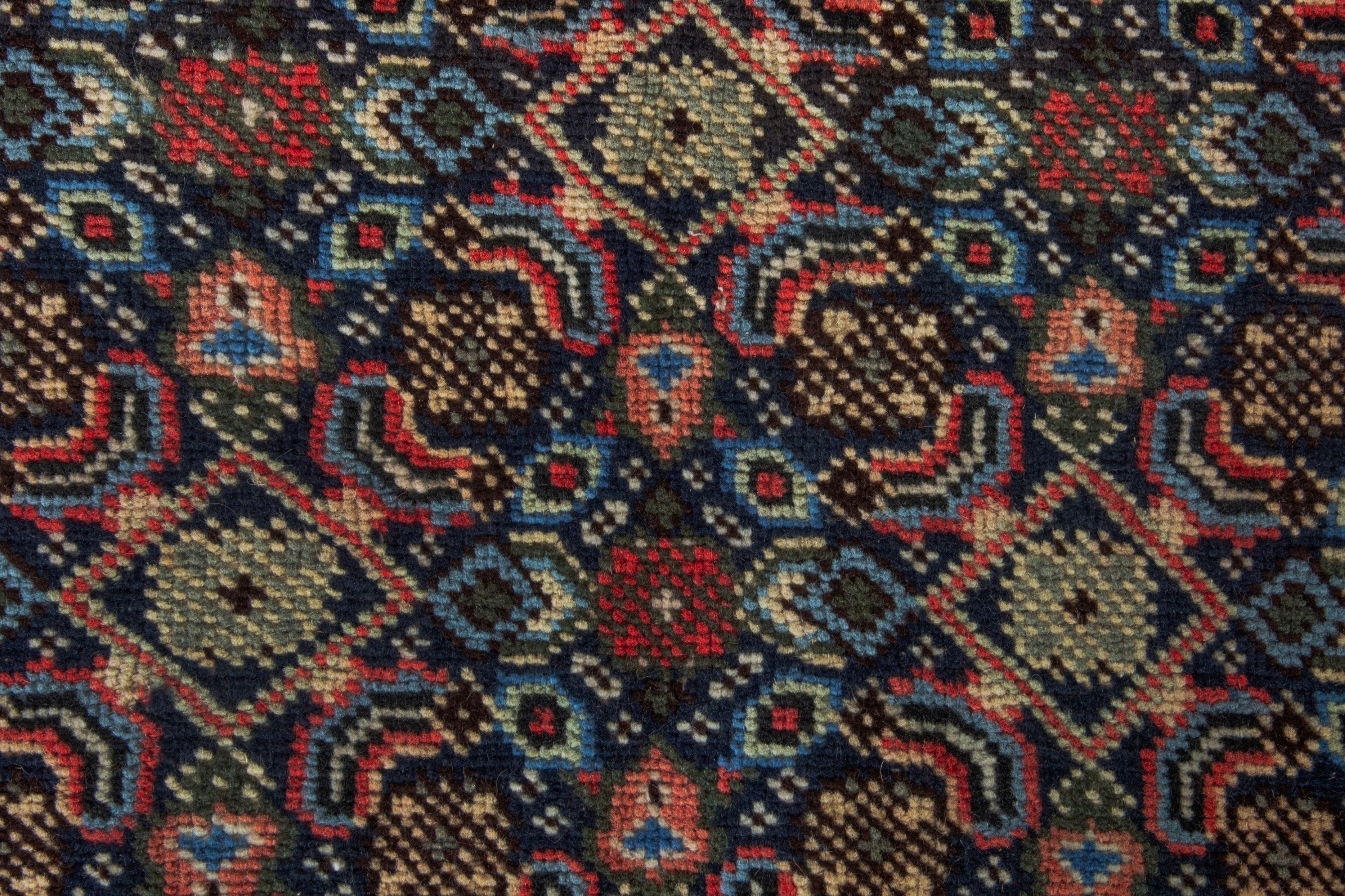 Persian Ardabil area rug in navy and burgundy, view 10 of 16
