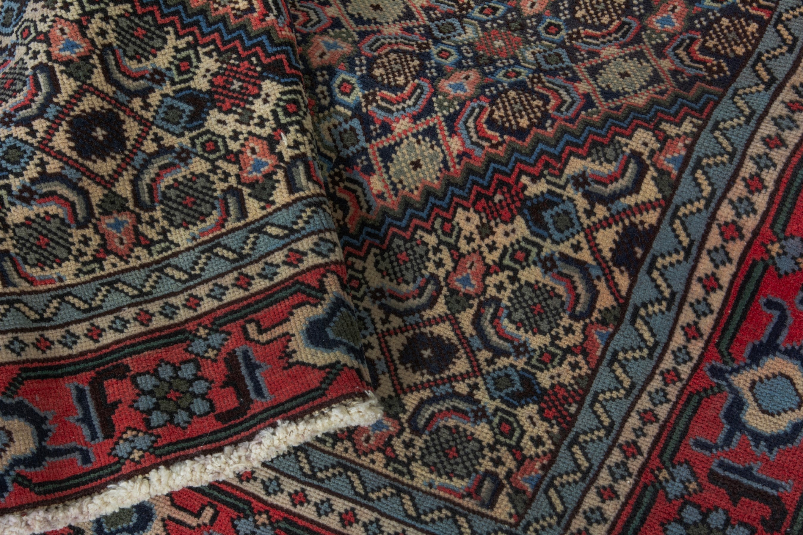 Persian Ardabil area rug in navy and burgundy, view 13 of 16