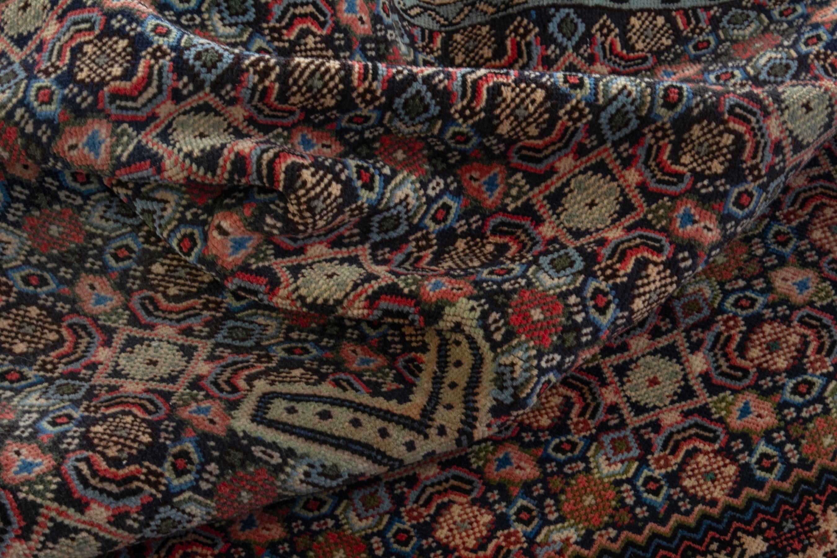 Persian Ardabil area rug in navy and burgundy, view 14 of 16