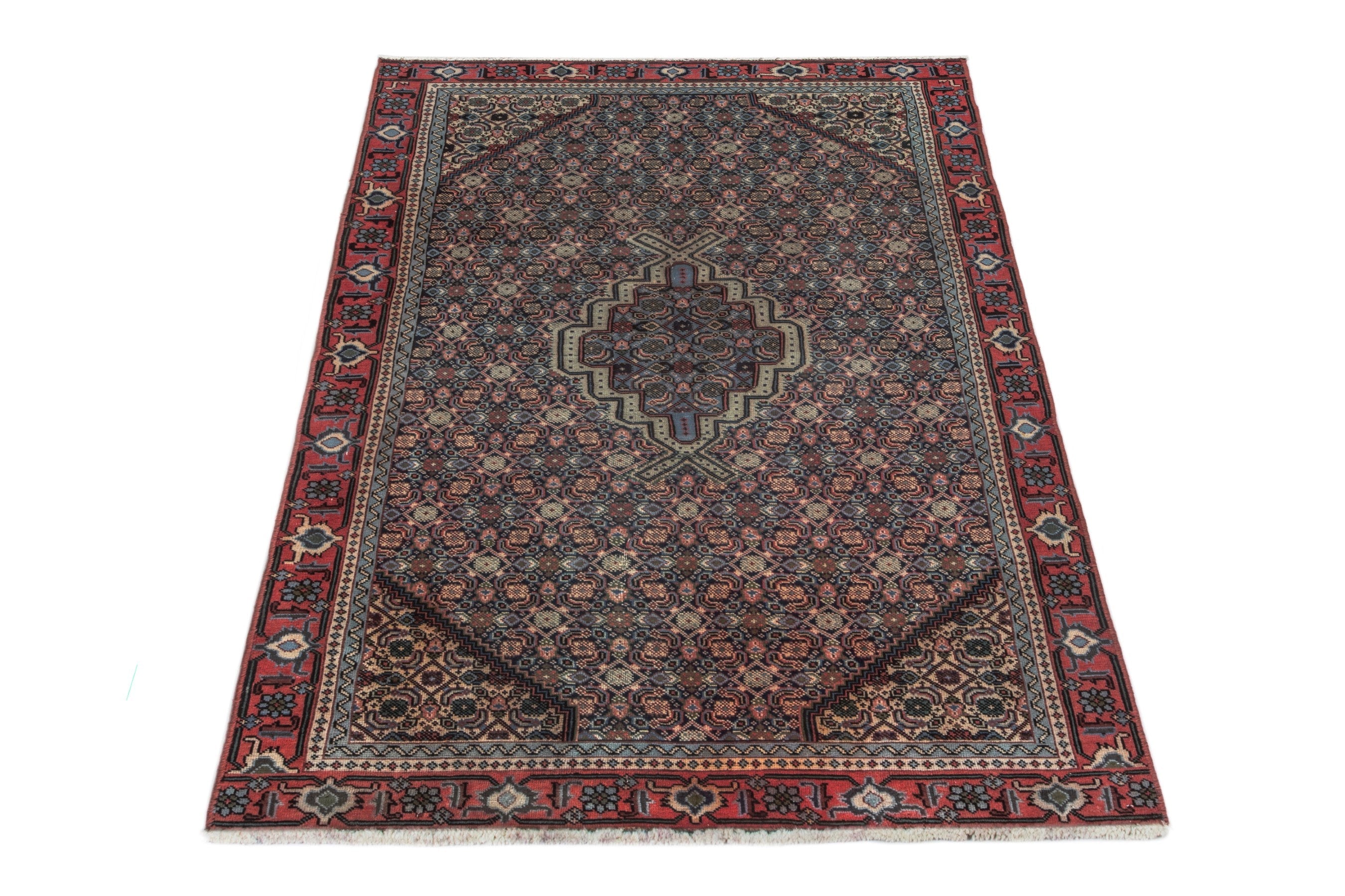 Persian Ardabil area rug in navy and burgundy, view 2 of 16