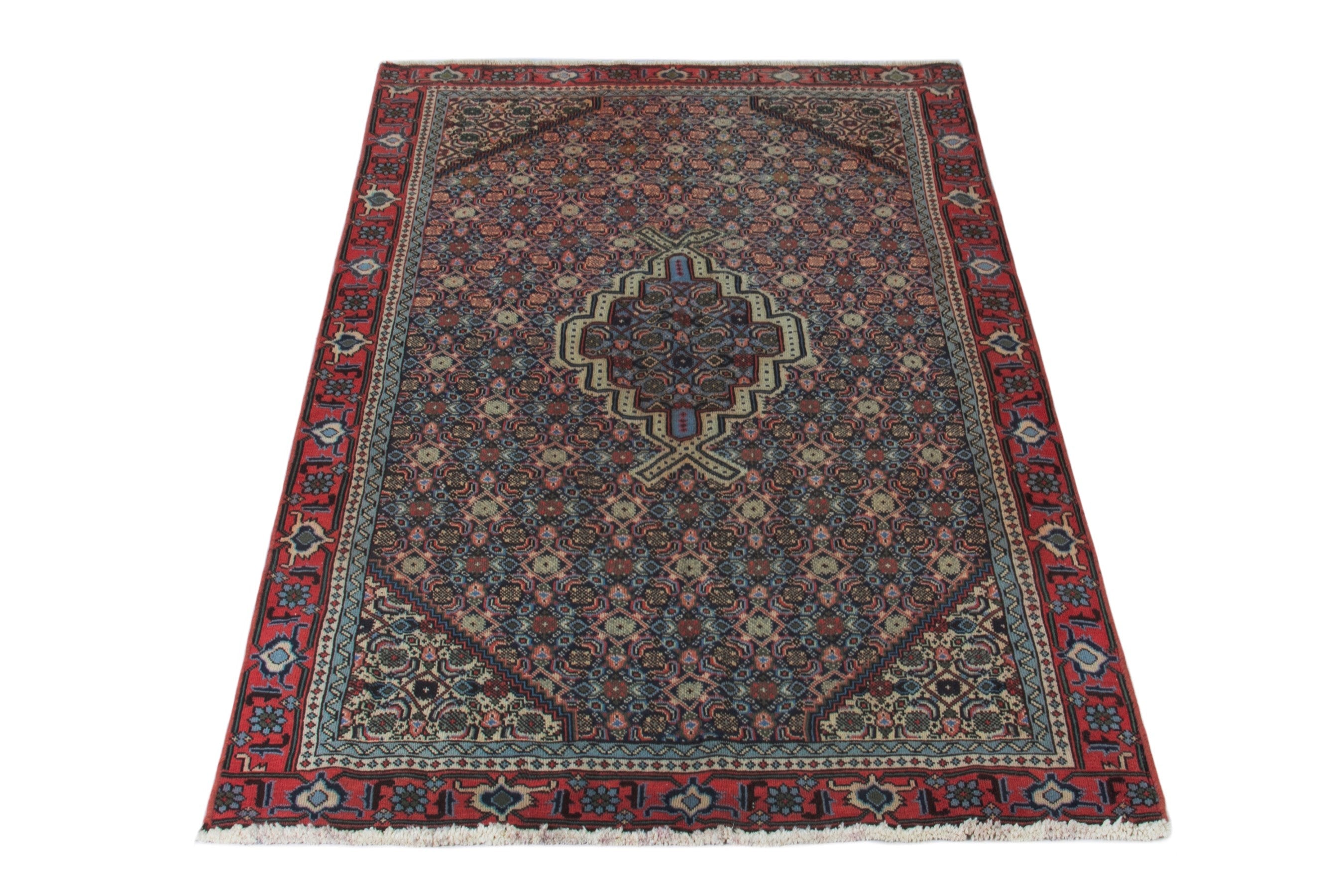 Persian Ardabil area rug in navy and burgundy, view 3 of 16