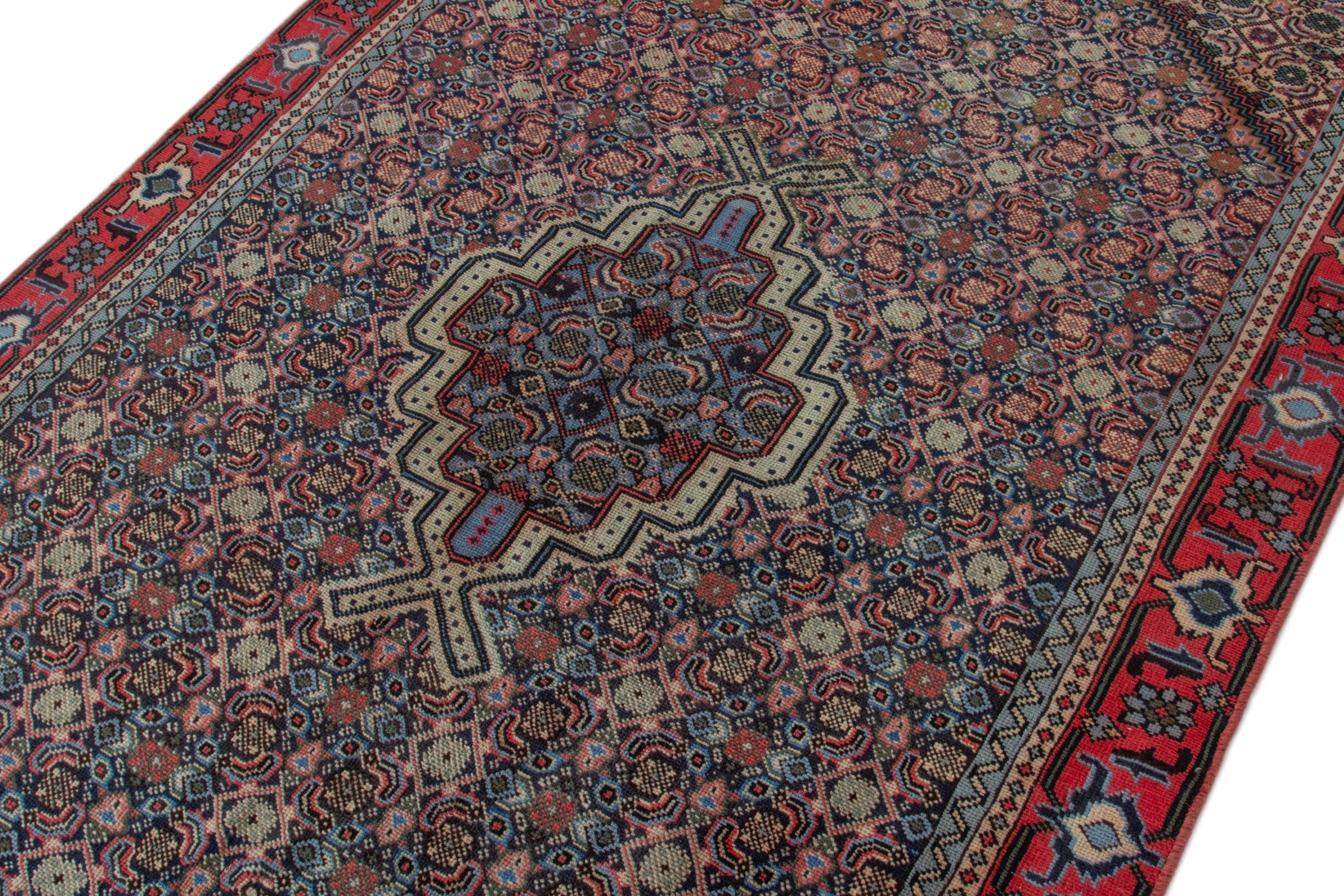 Persian Ardabil area rug in navy and burgundy, view 4 of 16