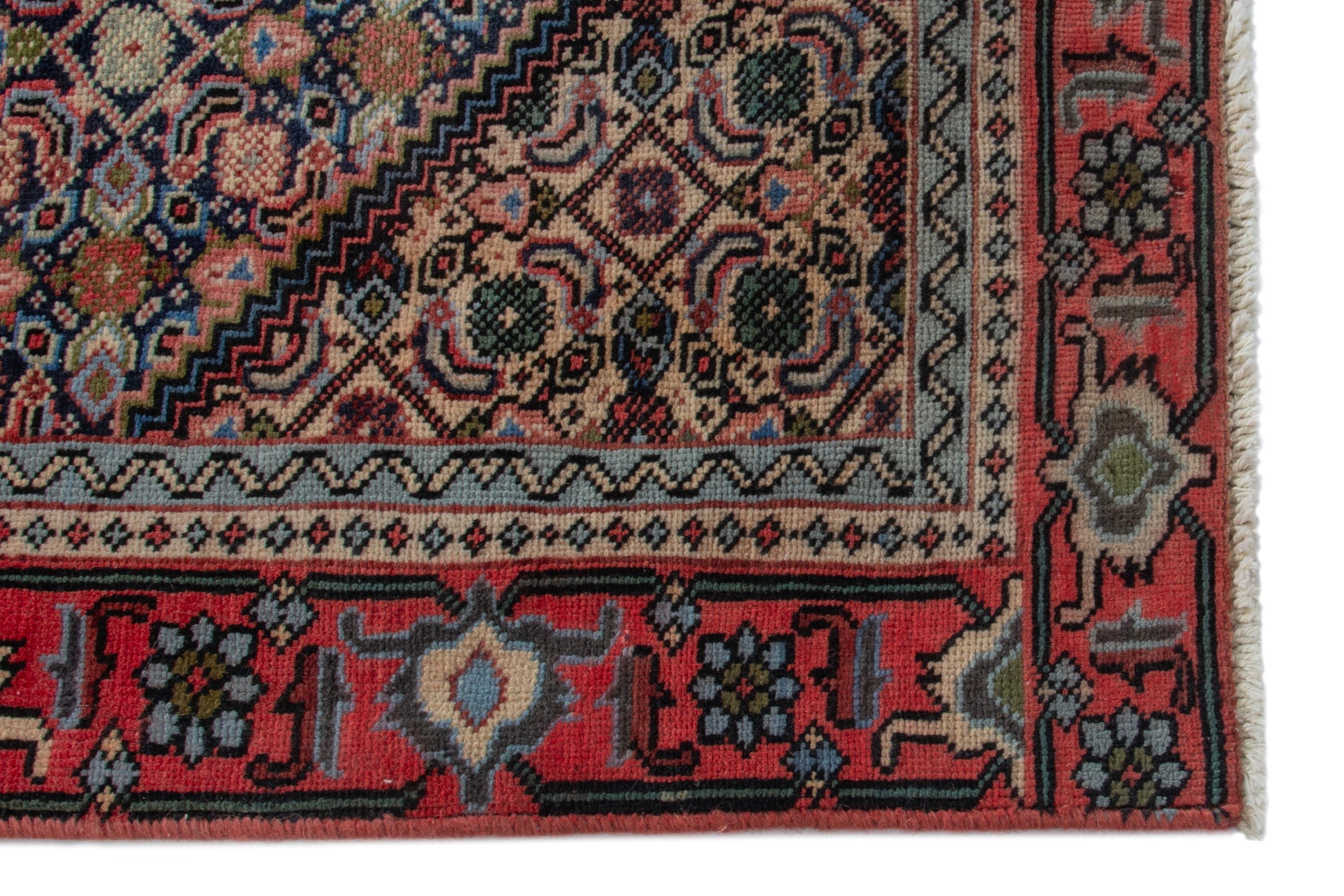 Persian Ardabil area rug in navy and burgundy, view 5 of 16
