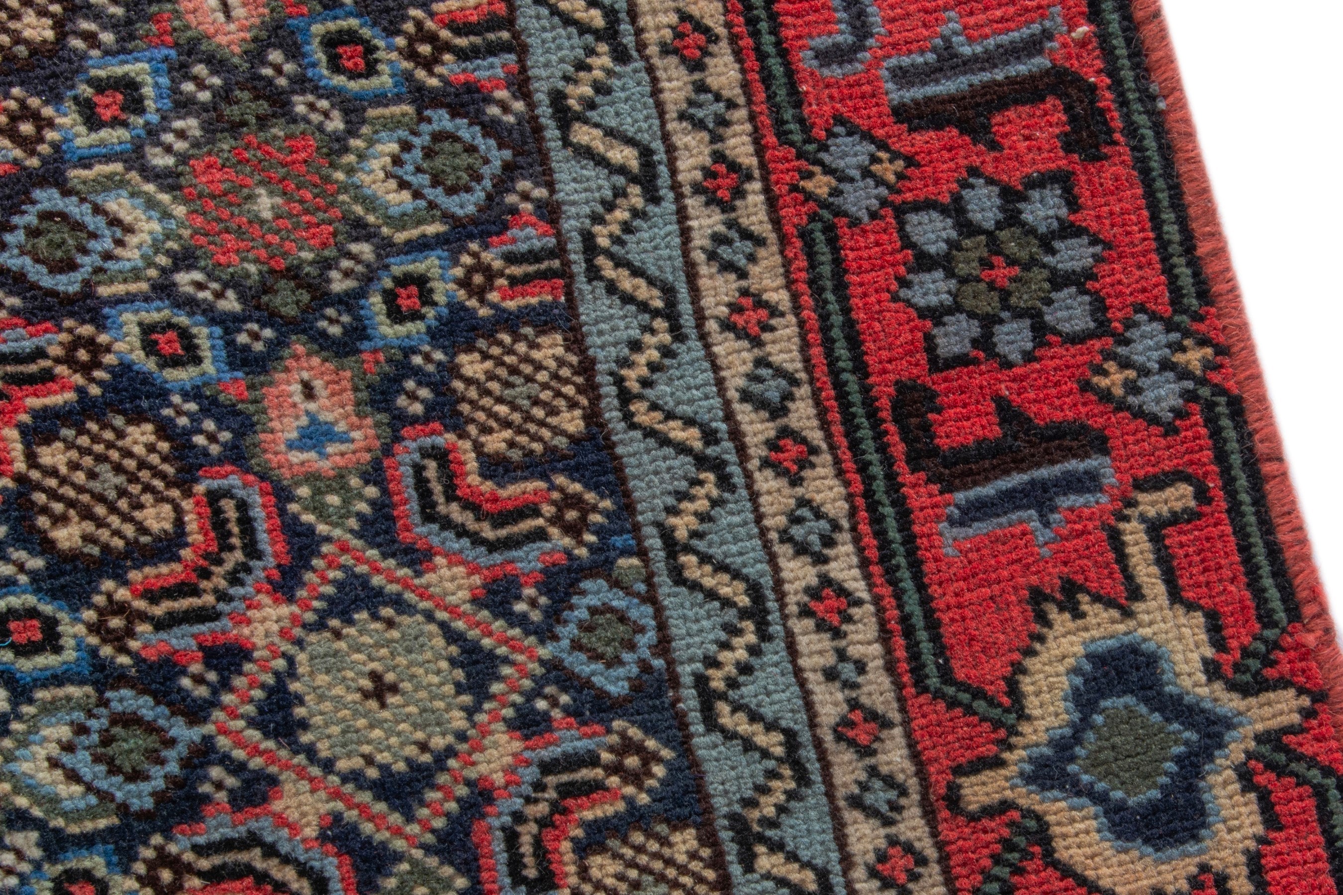 Persian Ardabil area rug in navy and burgundy, view 7 of 16