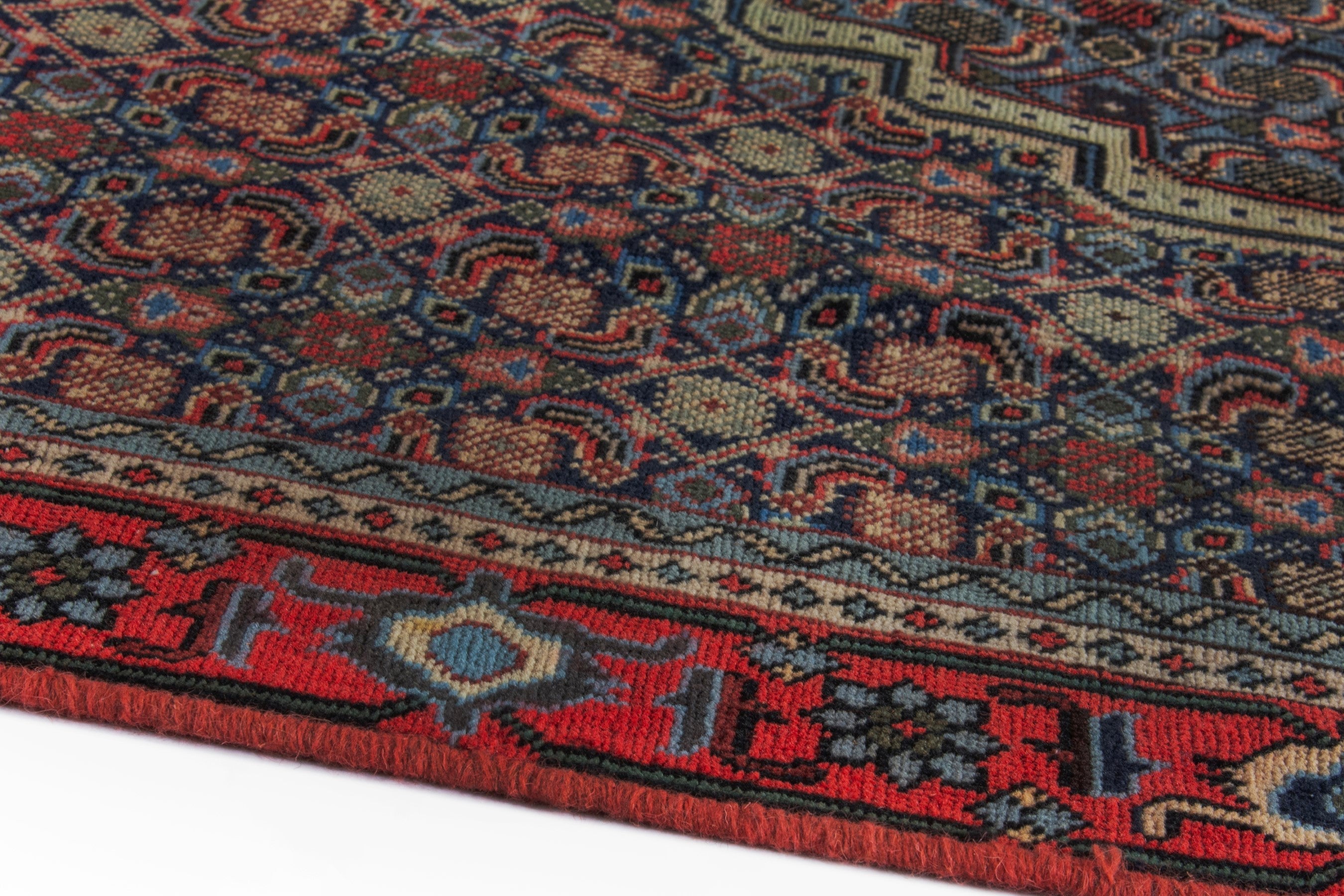 Persian Ardabil area rug in navy and burgundy, view 8 of 16