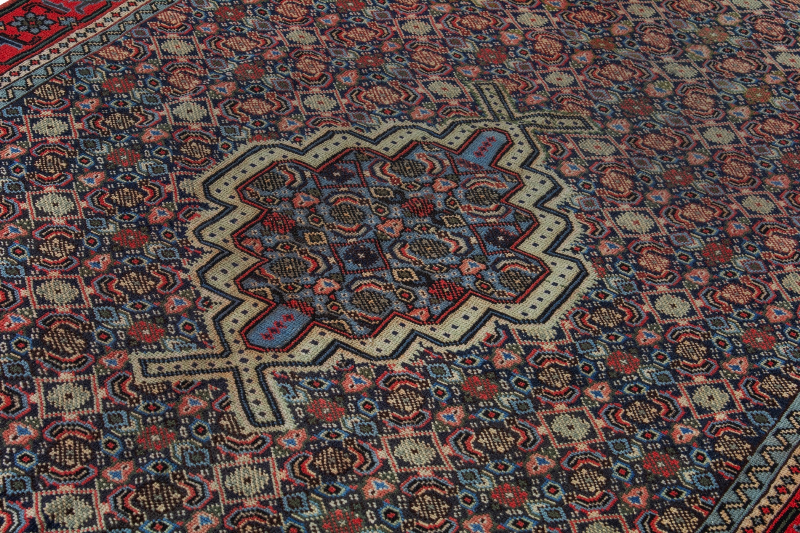 Persian Ardabil area rug in navy and burgundy, view 9 of 16
