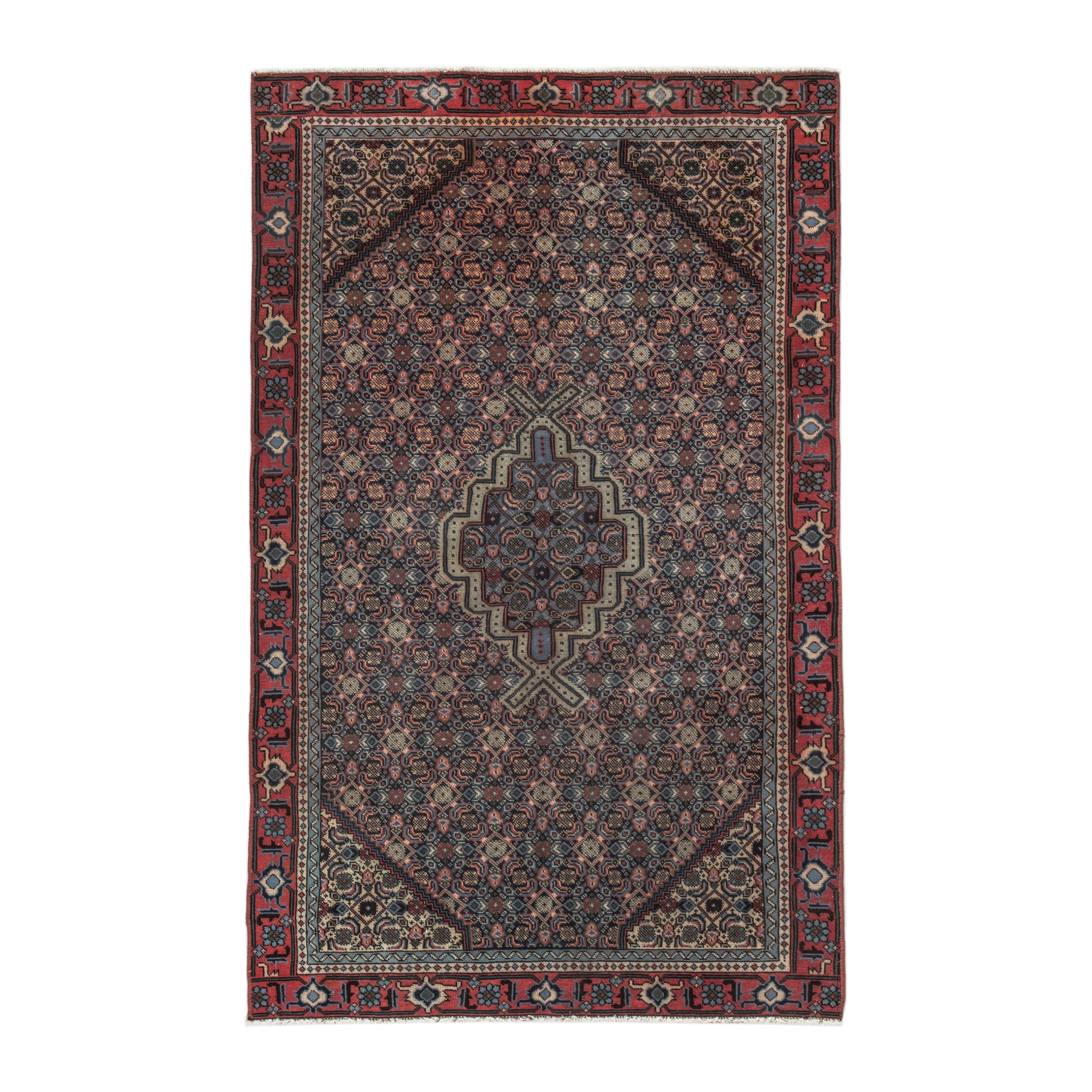 Persian Ardabil area rug in navy and burgundy, 4'3" x 6'9"