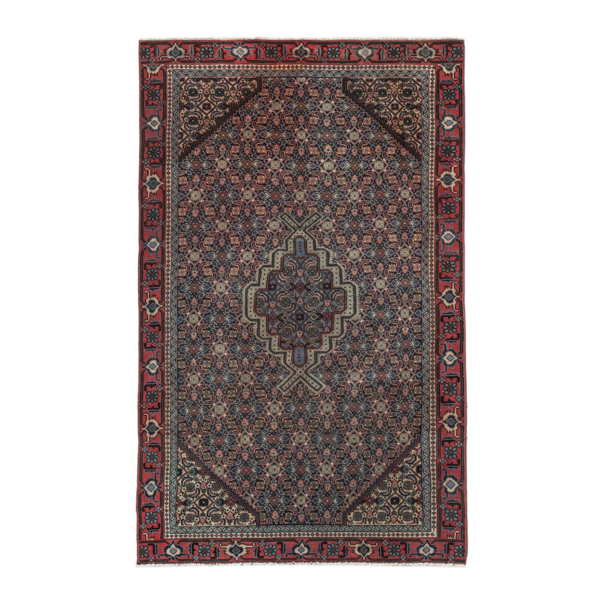 Persian Ardabil area rug in navy and burgundy, 4'3" x 6'9"