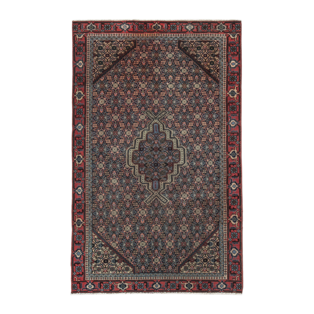 Persian Ardabil area rug in navy and burgundy, 4'3" x 6'9"