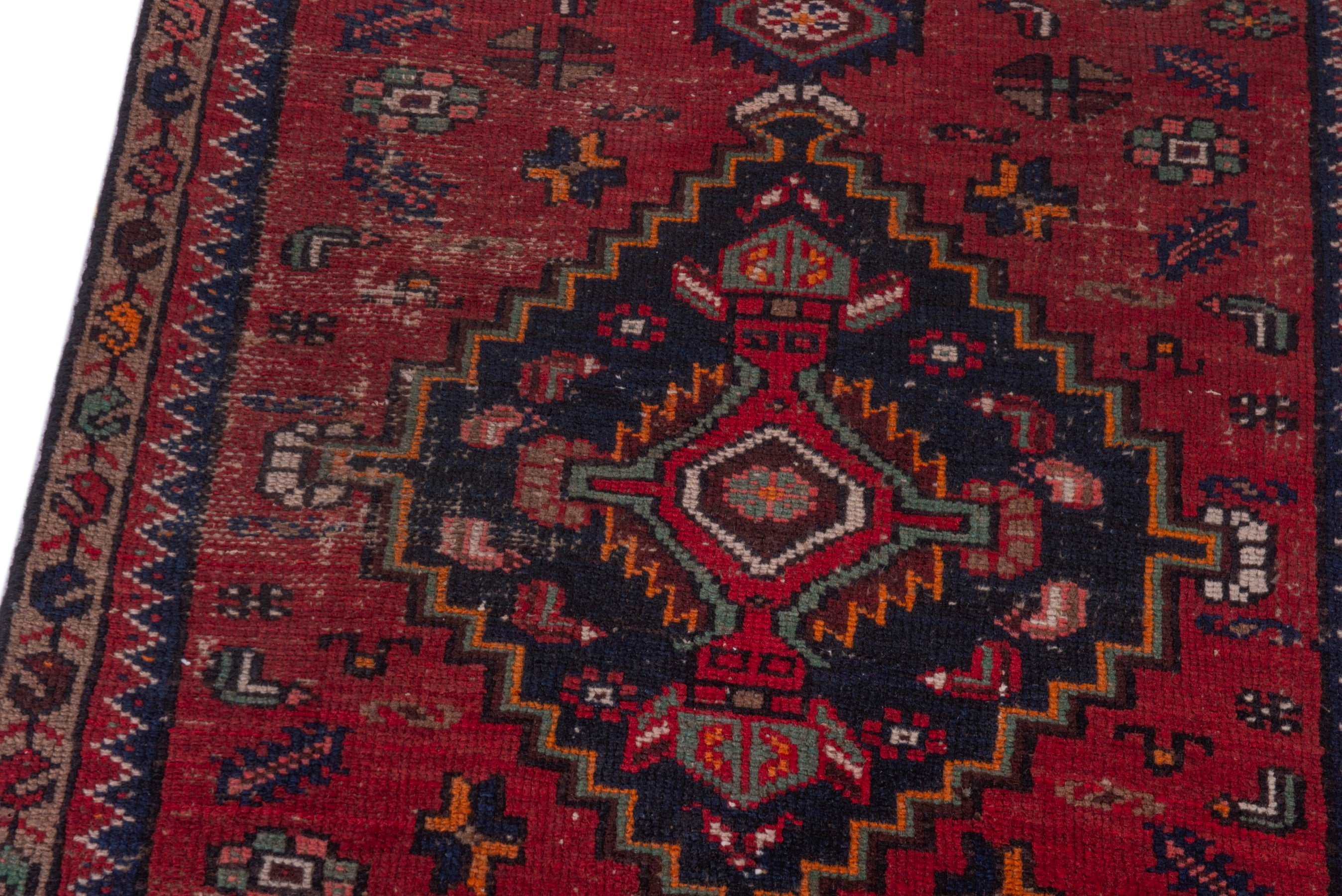 Persian Zanjan runner rug in deep red and navy, view 7 of 19