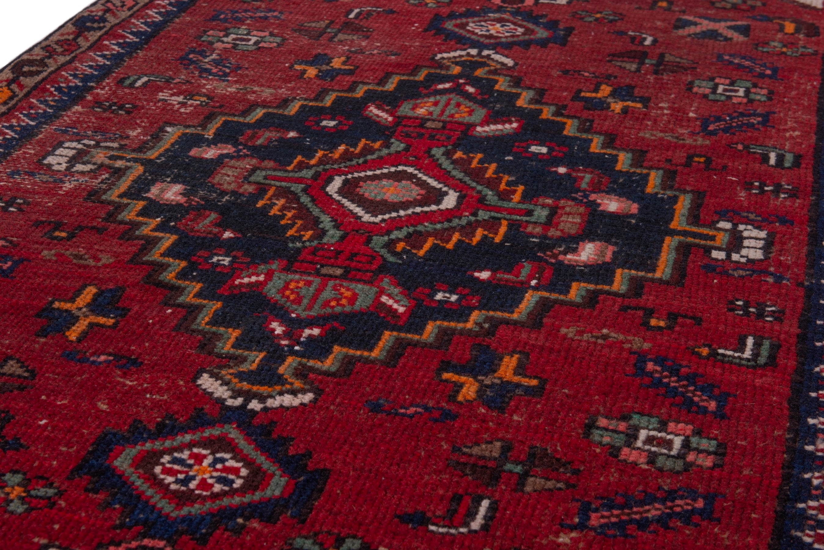 Persian Zanjan runner rug in deep red and navy, view 9 of 19