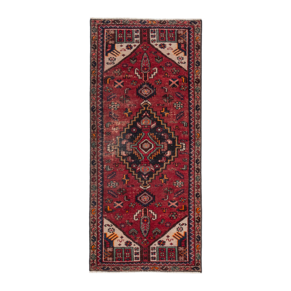 Persian Zanjan runner rug in deep red and navy, 2'10" x 6'4"