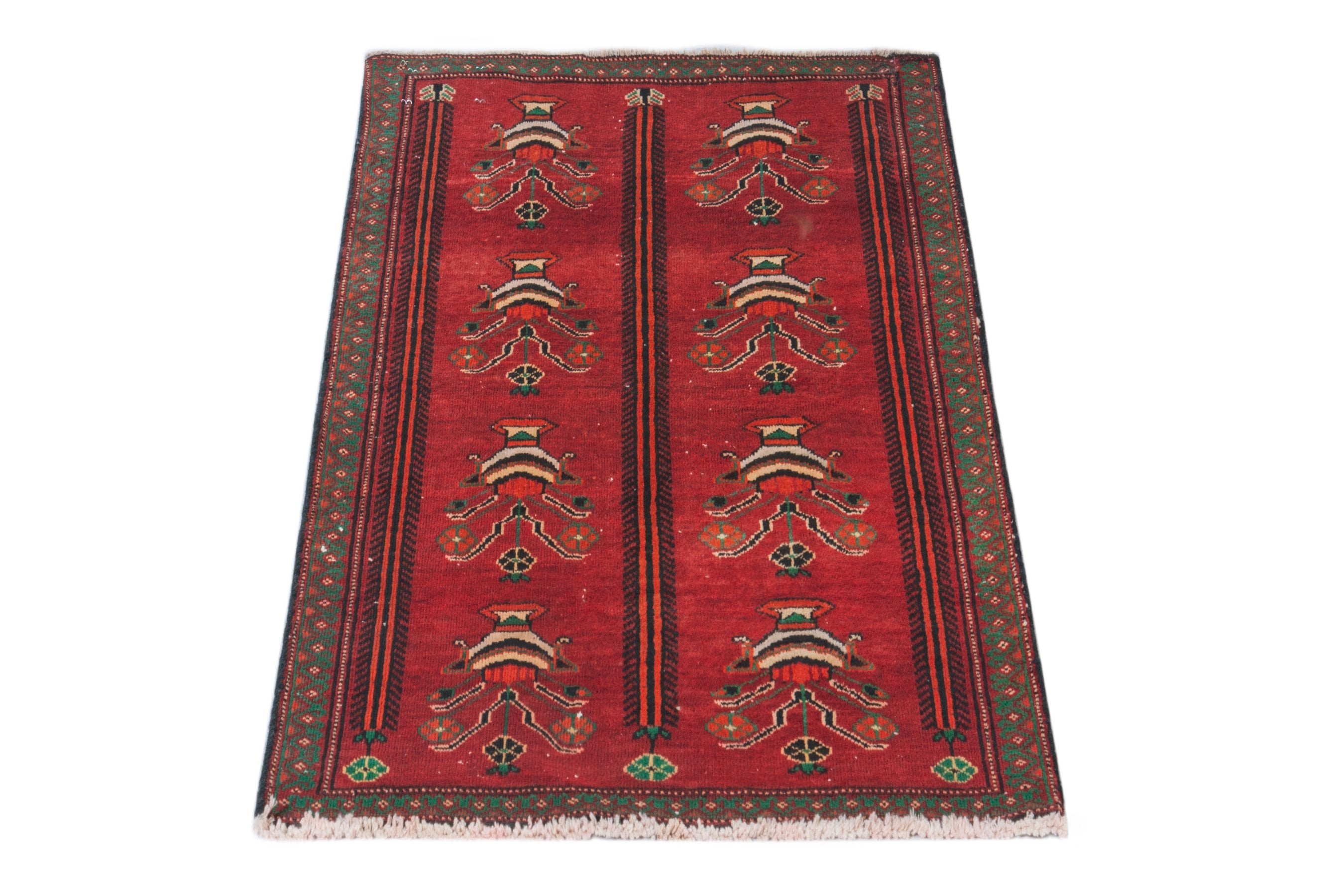 Persian Baluch accent rug in deep red and dark brown, view 2 of 16